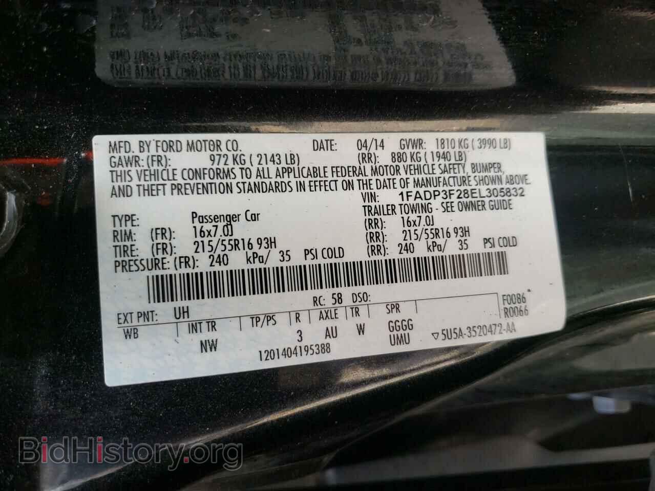 2014 FORD FOCUS - VIN: 1FADP3F28EL305832 - Фото 10
