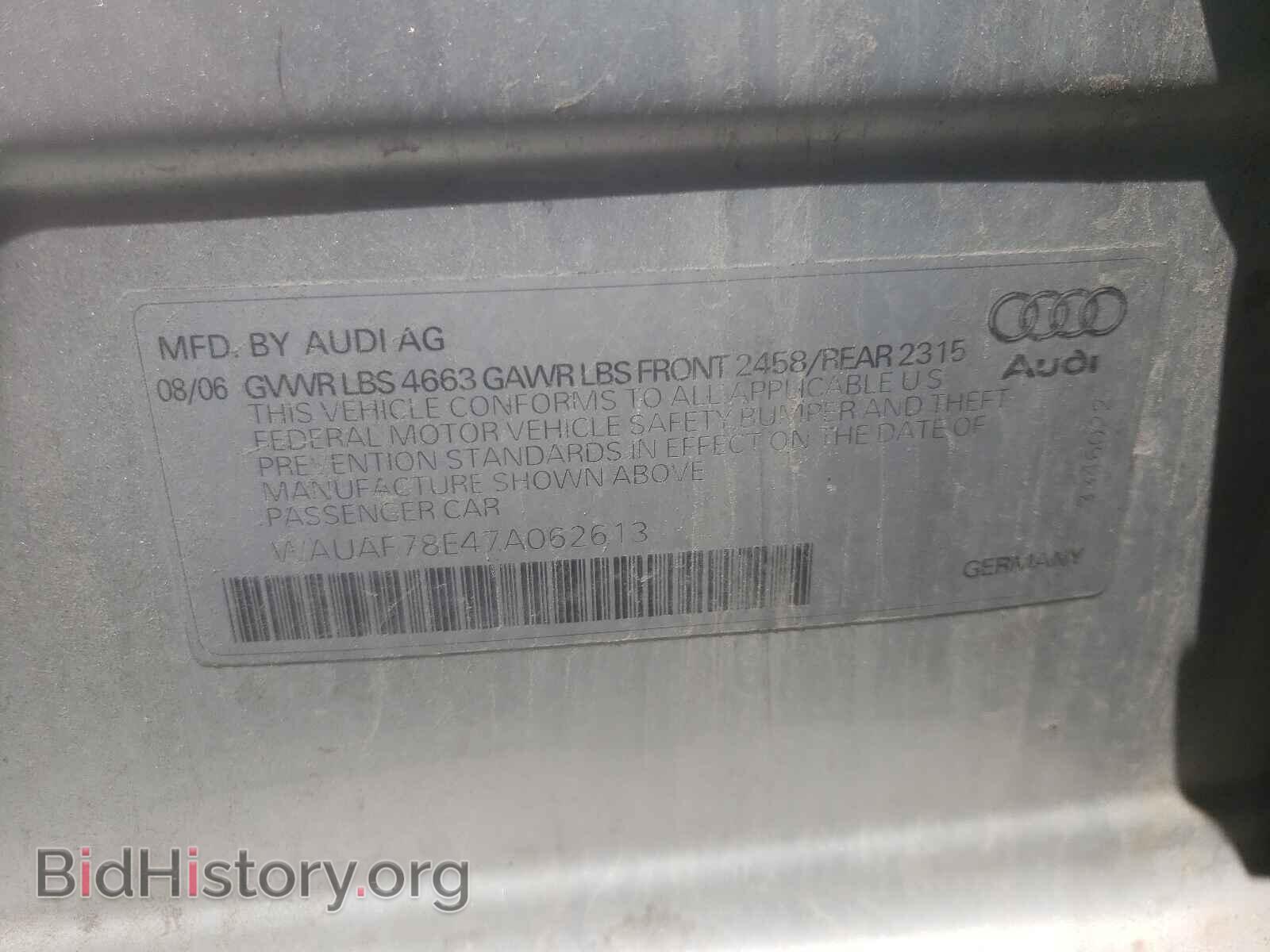 2007 AUDI A4 - VIN: WAUAF78E47A062613 - Фото 10