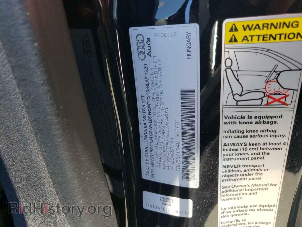 2012 AUDI TT - VIN: TRUB3AFK4C1900631 - Photo 10