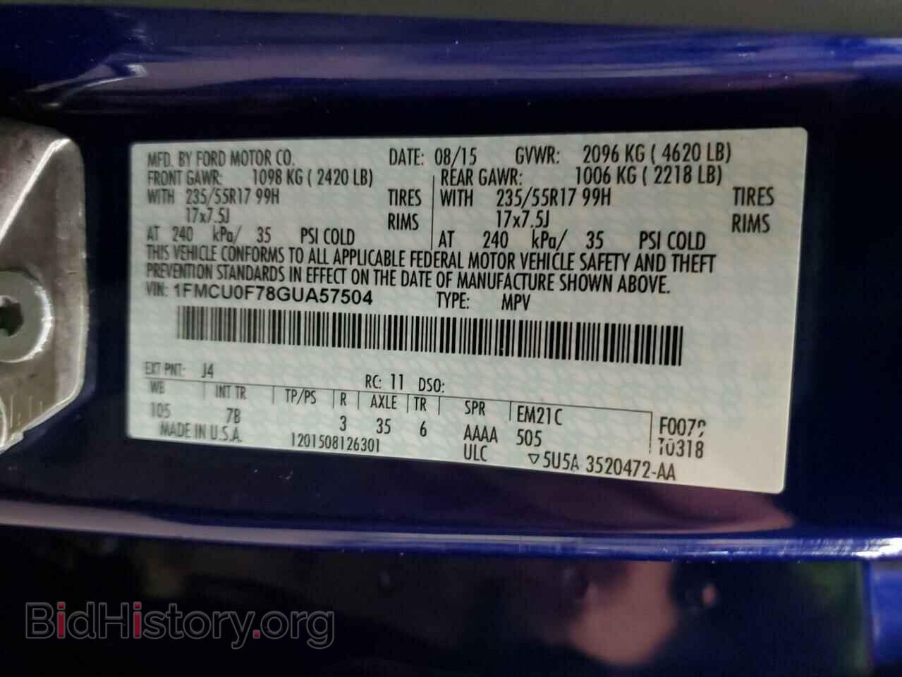 2016 FORD ESCAPE - VIN: 1FMCU0F78GUA57504 - Photo 15