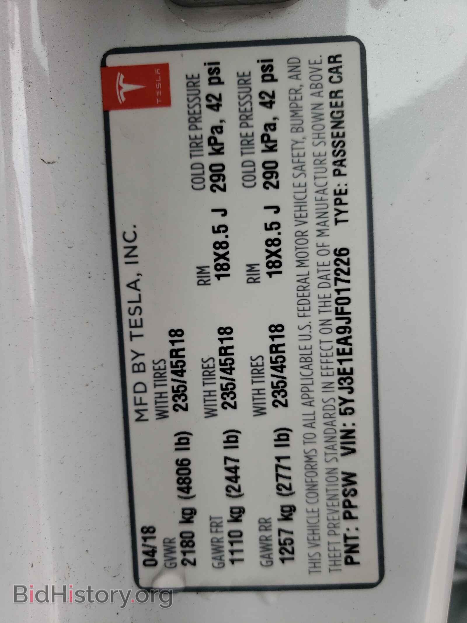 2018 TESLA MODEL 3 - VIN: 5YJ3E1EA9JF017226 - Photo 10