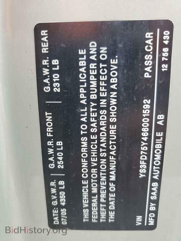 2006 SAAB 9 3 - VIN: YS3FD75Y466001592 - Фото 12