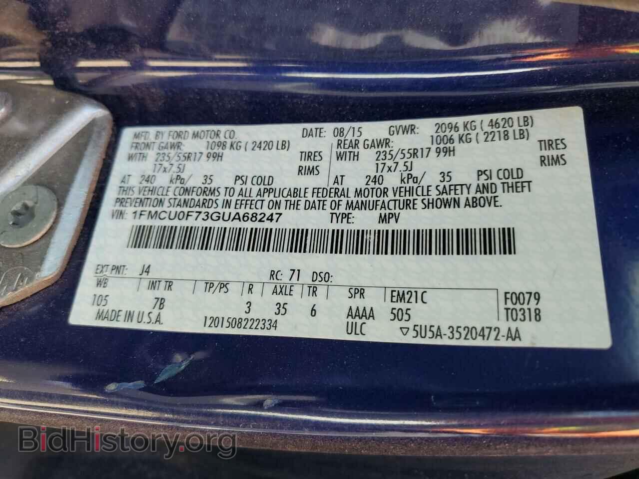2016 FORD ESCAPE - VIN: 1FMCU0F73GUA68247 - Фото 13