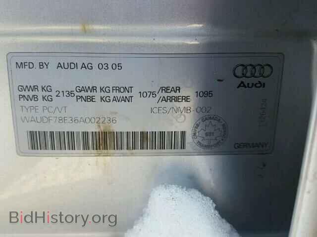 2006 AUDI A4 - VIN: WAUDF78E36A002236 - Фото 10