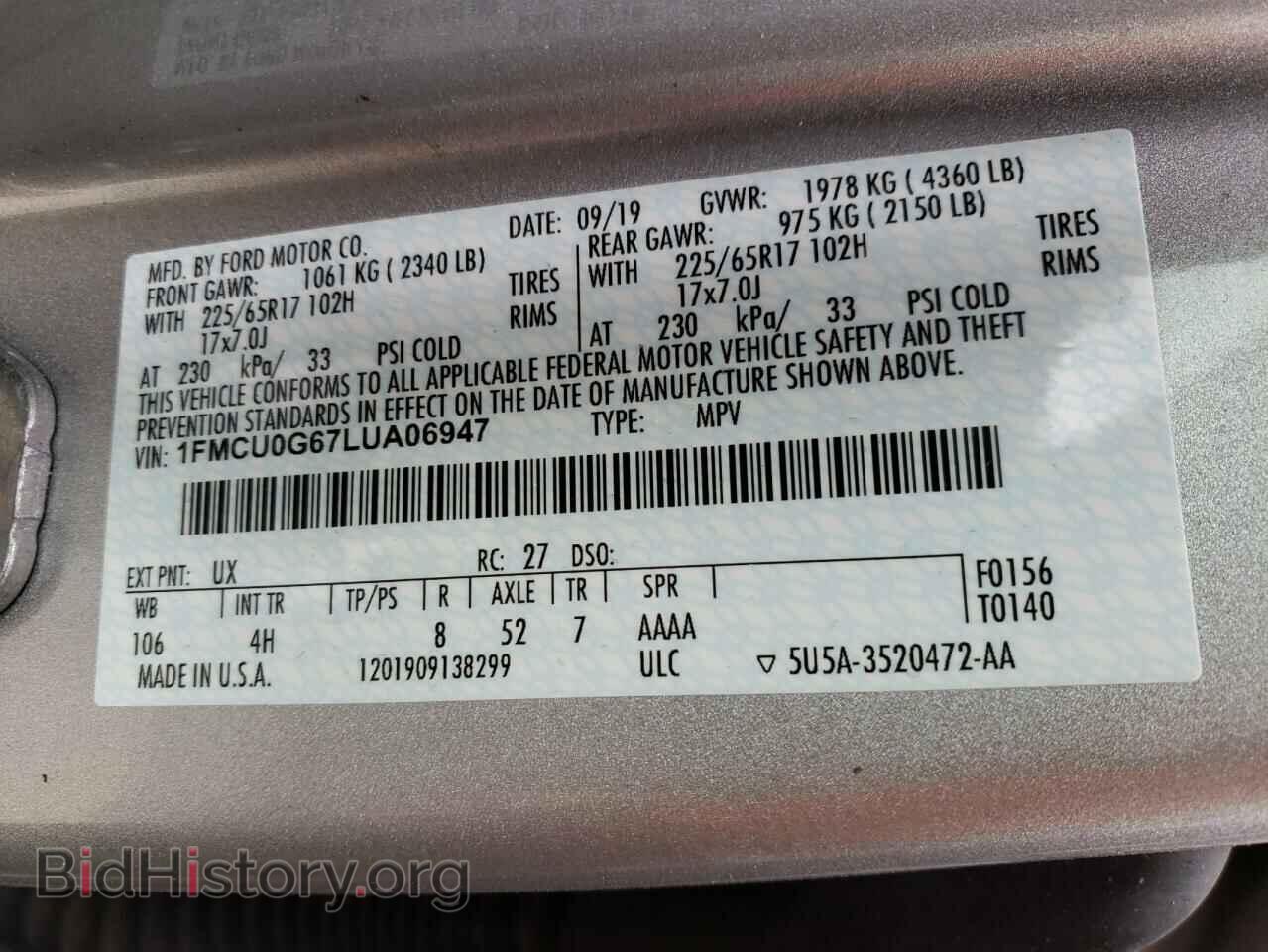 2020 FORD ESCAPE - VIN: 1FMCU0G67LUA06947 - Photo 10