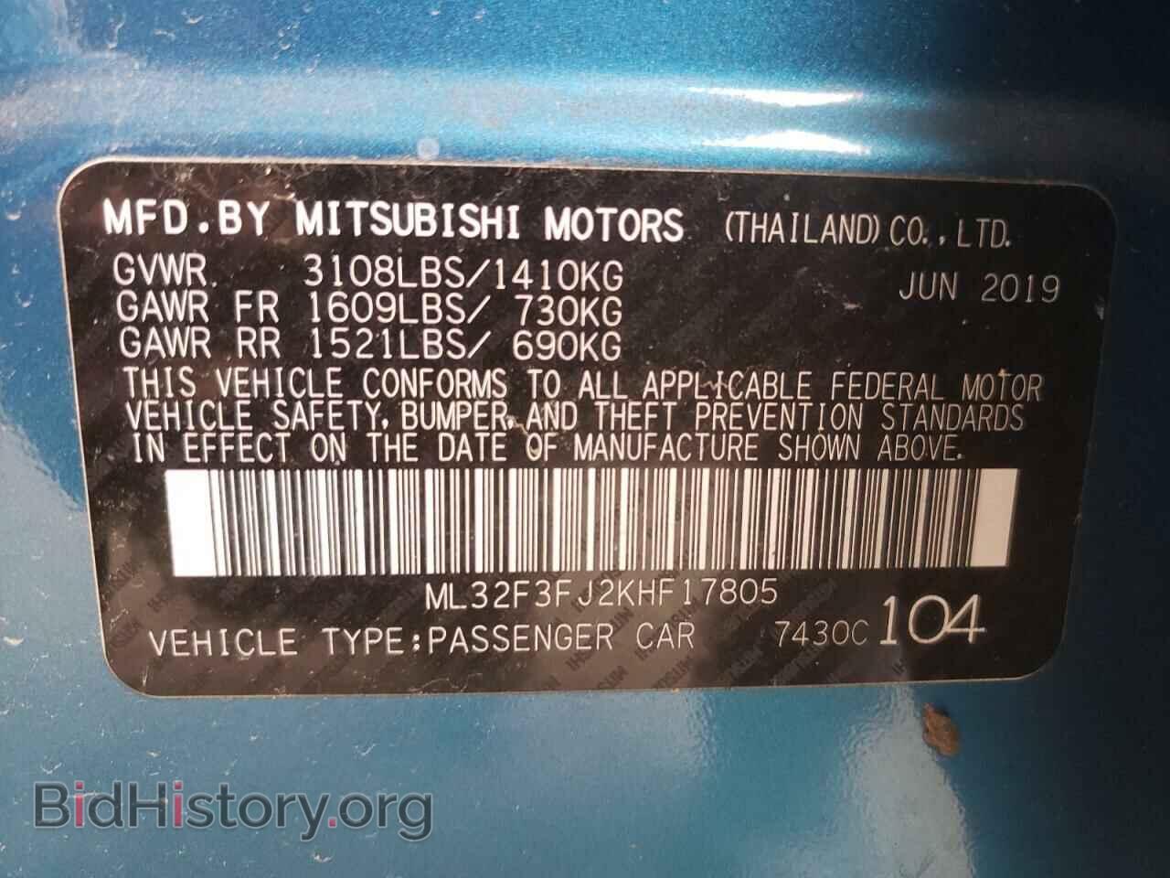 2019 MITSUBISHI MIRAGE - VIN: ML32F3FJ2KHF17805 - Фото 10