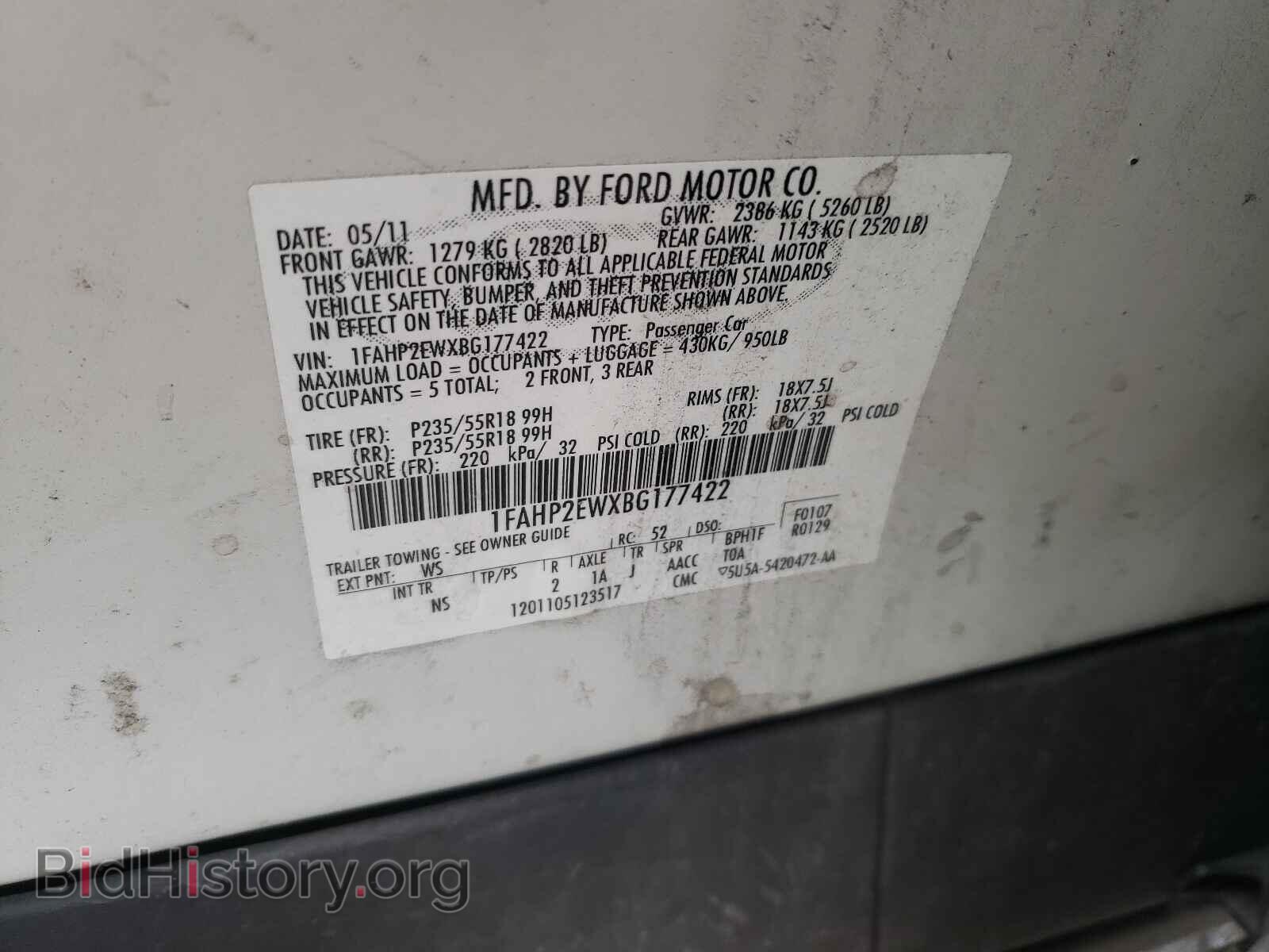 2011 FORD TAURUS - VIN: 1FAHP2EWXBG177422 - Фото 10