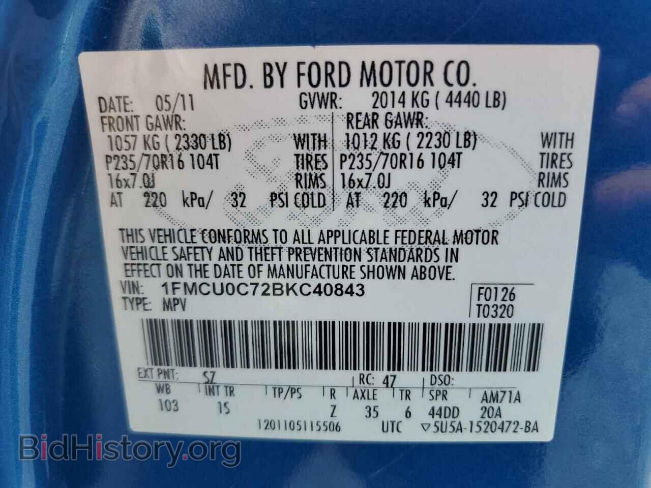 2011 FORD ESCAPE - VIN: 1FMCU0C72BKC40843 - Photo 13