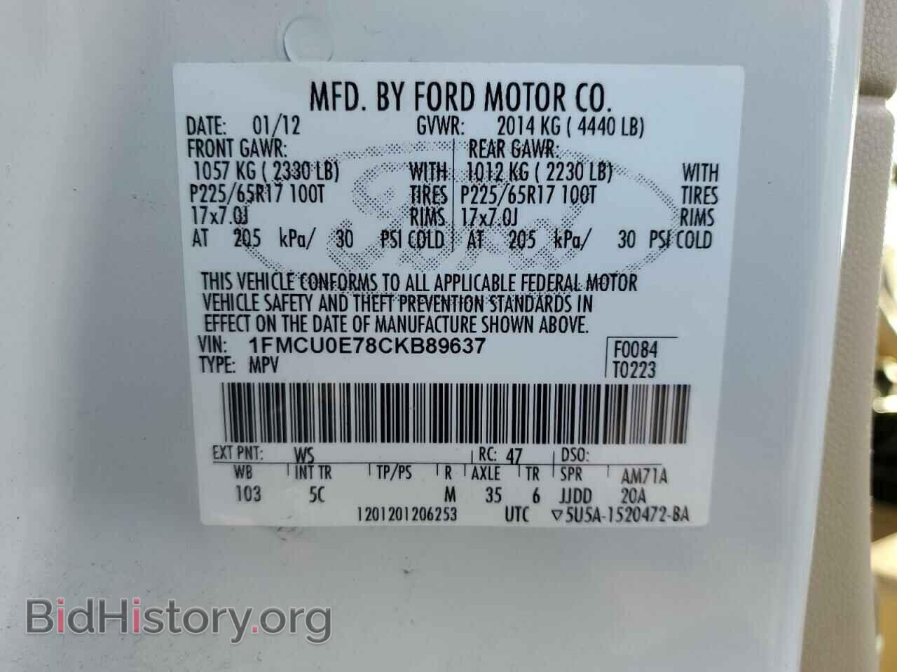 2012 FORD ESCAPE - VIN: 1FMCU0E78CKB89637 - Фото 13