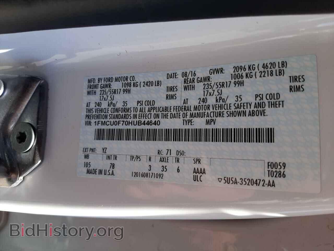 2017 FORD ESCAPE - VIN: 1FMCU0F70HUB44640 - Фото 10