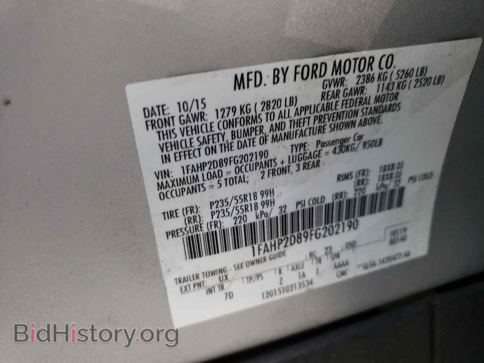 2015 FORD TAURUS - VIN: 1FAHP2D89FG202190 - Photo 10