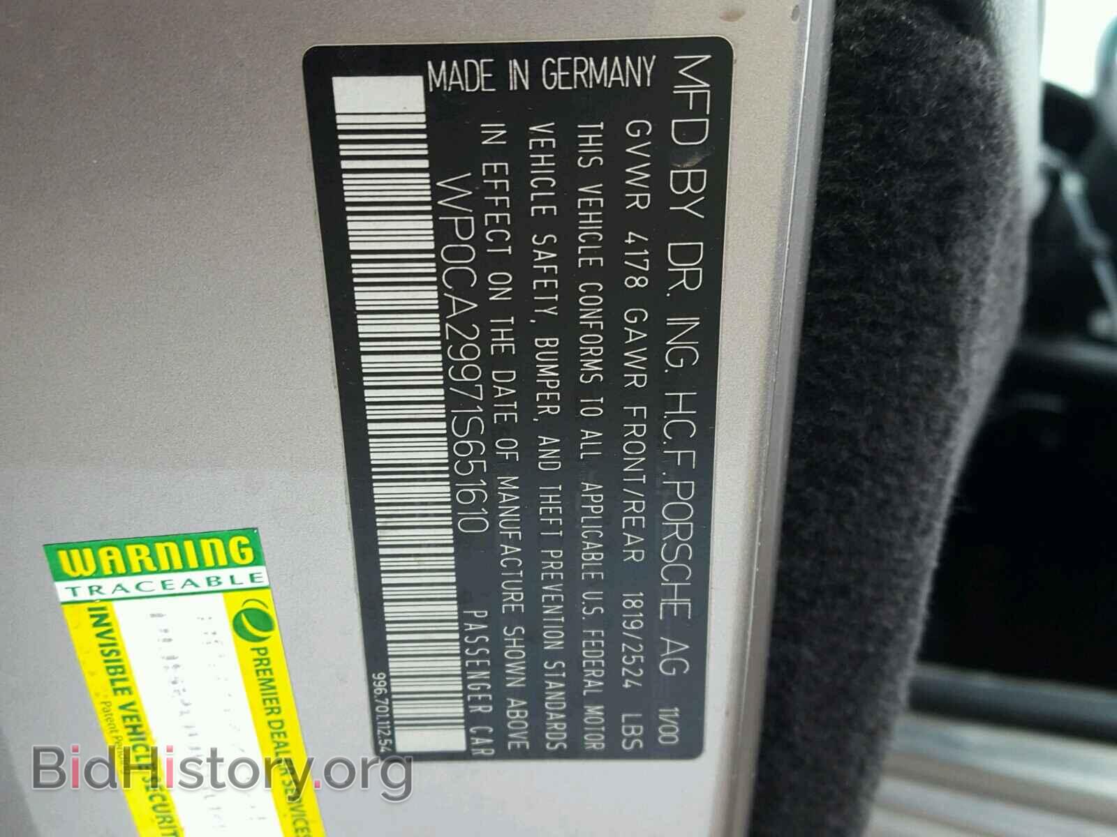 2001 PORSCHE 911 - VIN: WP0CA29971S651610 - Фото 10