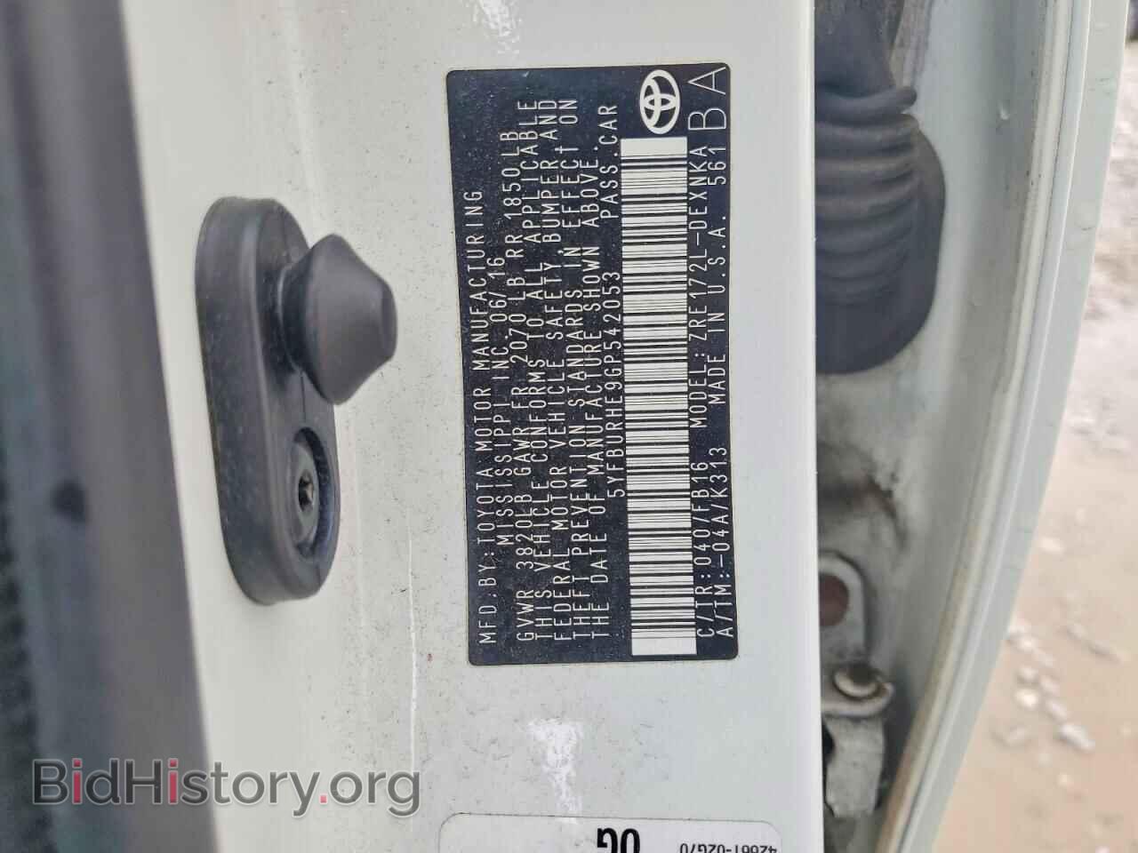 2016 TOYOTA COROLLA - VIN: 5YFBURHE9GP542053 - Фото 12