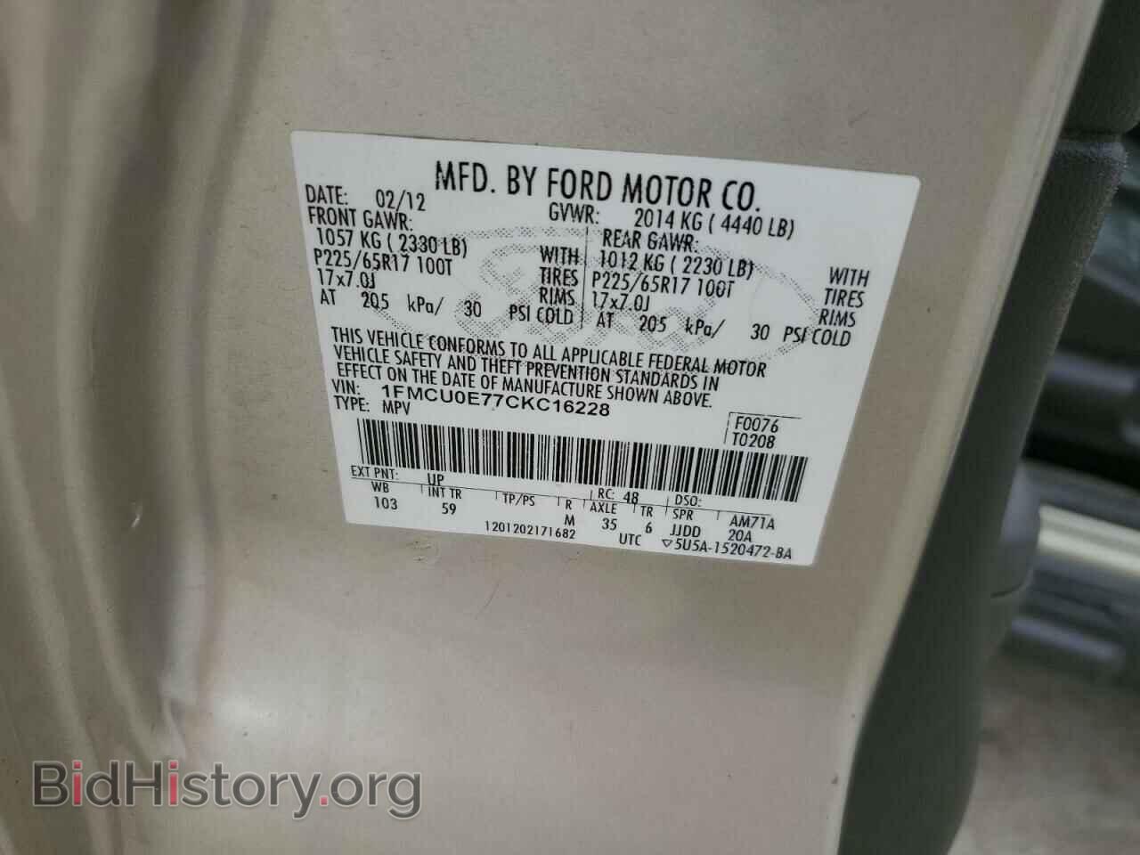 2012 FORD ESCAPE - VIN: 1FMCU0E77CKC16228 - Фото 13