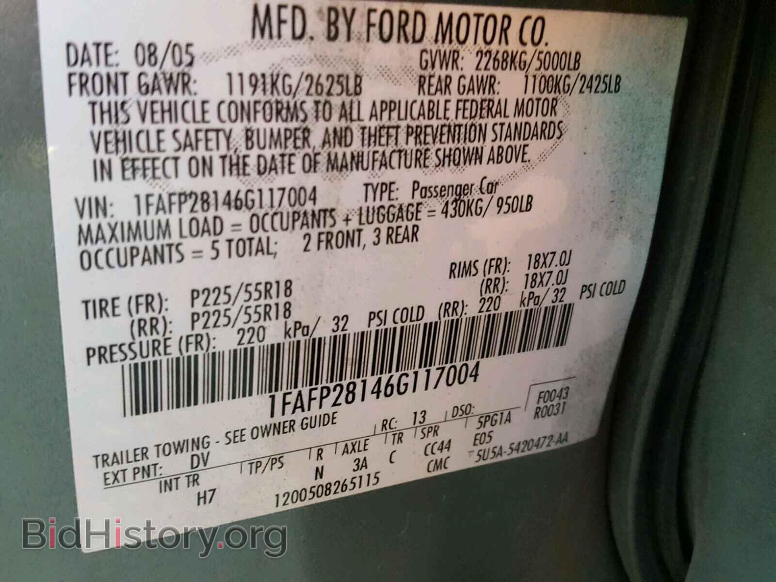 2006 FORD FIVE HUNDR - VIN: 1FAFP28146G117004 - Фото 10