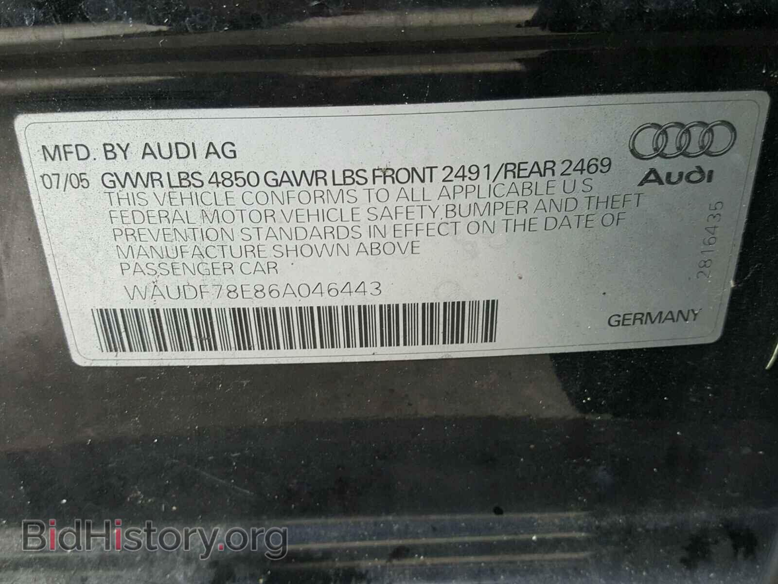 2006 AUDI A4 - VIN: WAUDF78E86A046443 - Фото 10