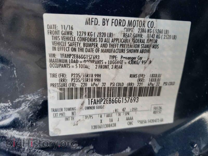 2016 Ford TAURUS (VIN 1FAHP2E86GG157693) — фото 10 из 10
