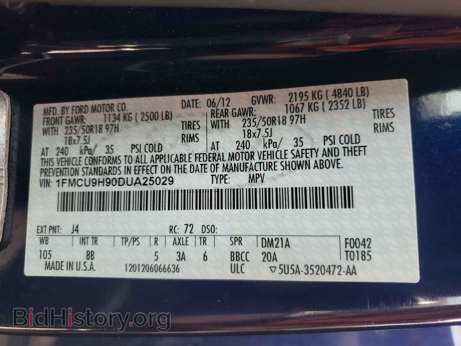 2013 FORD ESCAPE - VIN: 1FMCU9H90DUA25029 - Фото 10