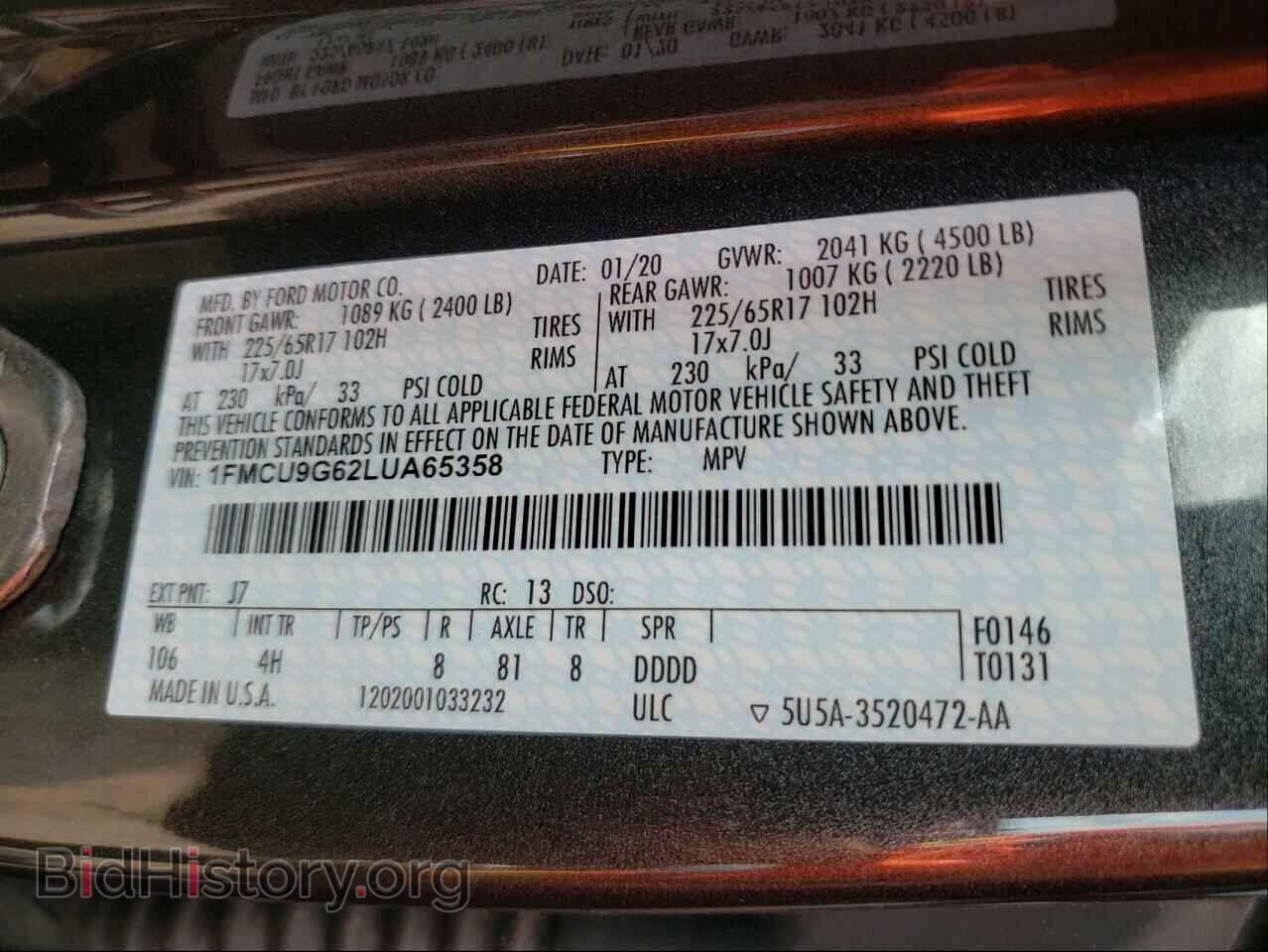 2020 FORD ESCAPE - VIN: 1FMCU9G62LUA65358 - Фото 10