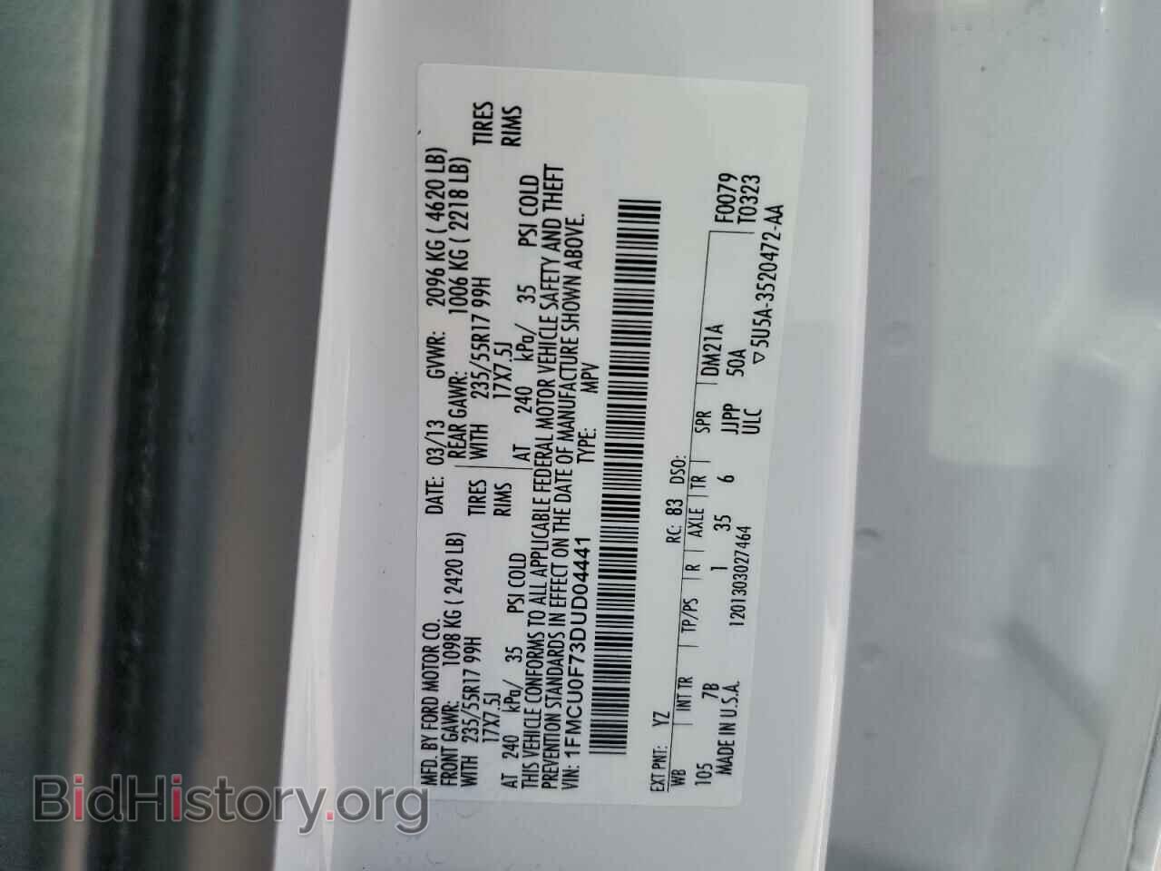 2013 FORD ESCAPE - VIN: 1FMCU0F73DUD04441 - Фото 13