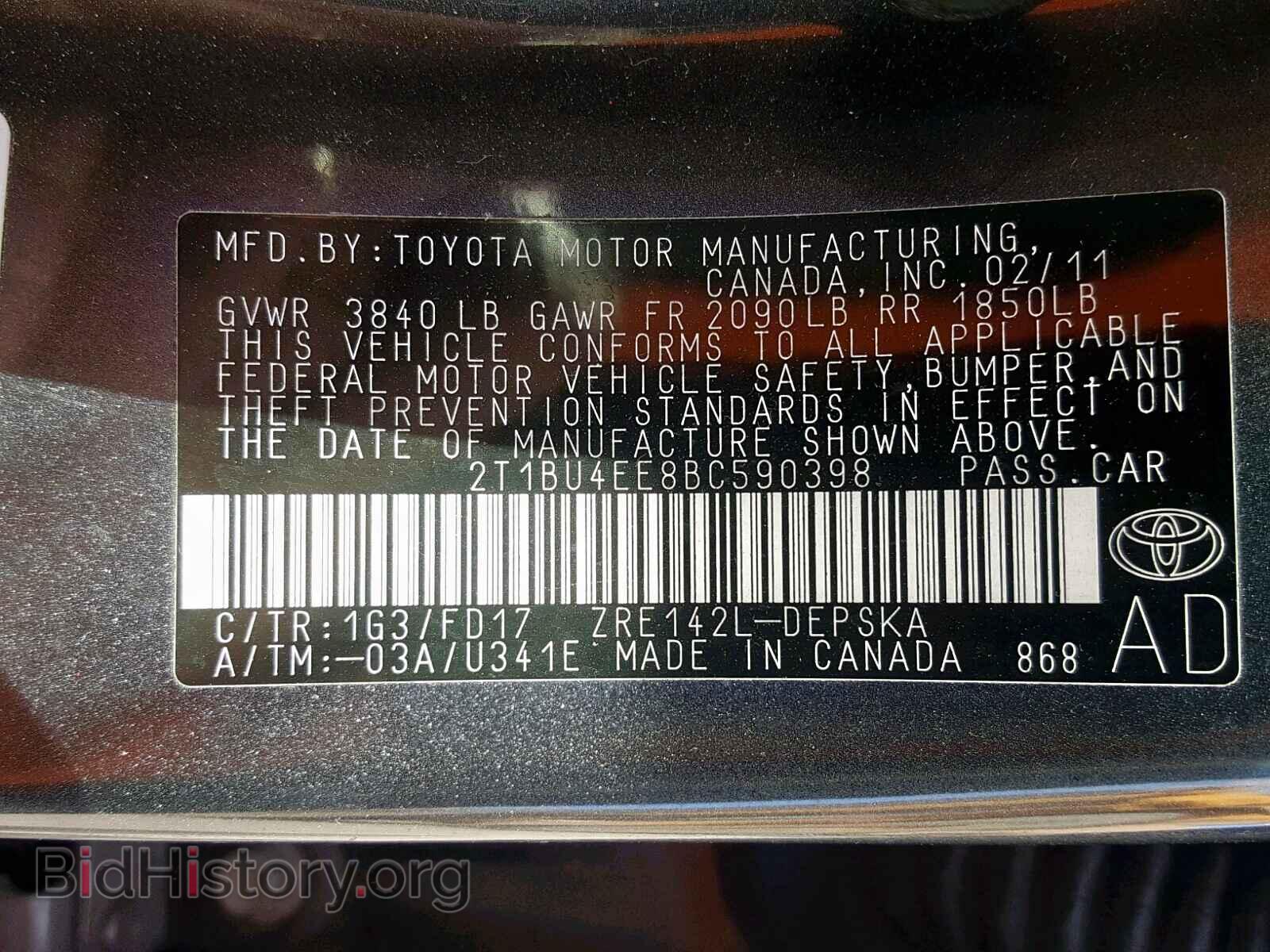 2011 TOYOTA COROLLA BA - VIN: 2T1BU4EE8BC590398 - Фото 10