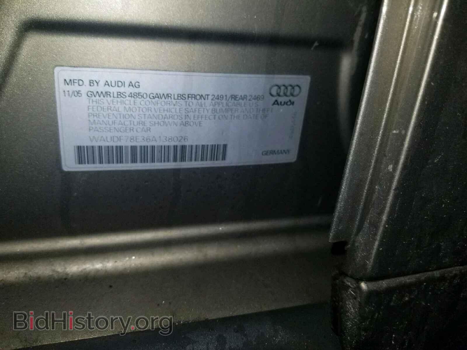 2006 AUDI A4 - VIN: WAUDF78E36A138026 - Фото 9
