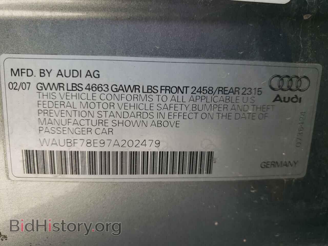 2007 AUDI A4 - VIN: WAUBF78E97A202479 - Фото 10