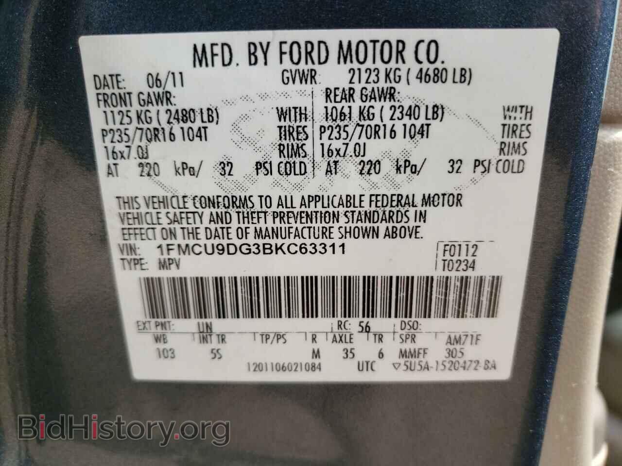 2011 FORD ESCAPE - VIN: 1FMCU9DG3BKC63311 - Фото 10