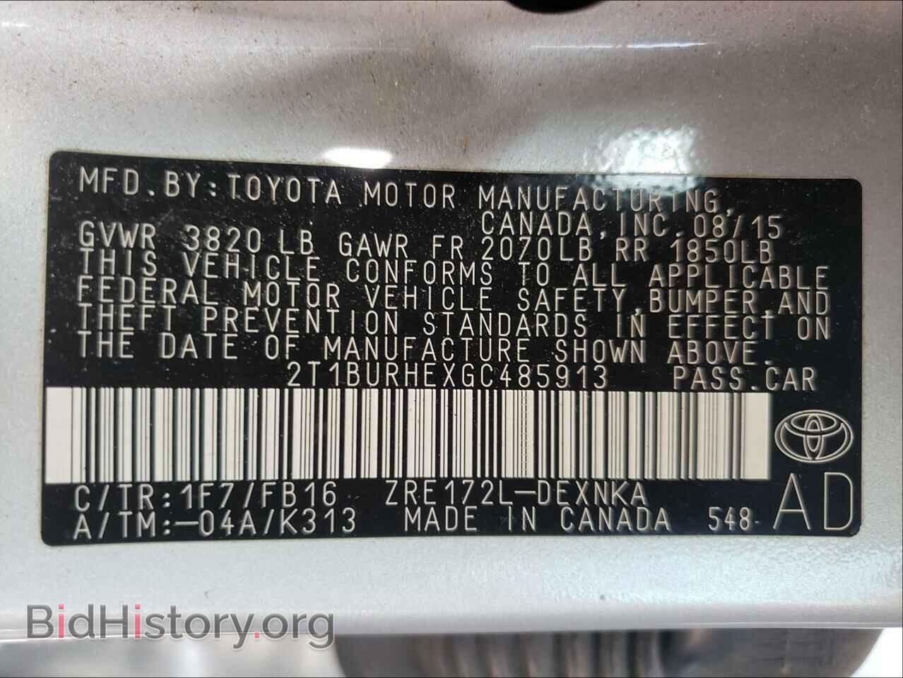 2016 TOYOTA COROLLA - VIN: 2T1BURHEXGC485913 - Фото 10