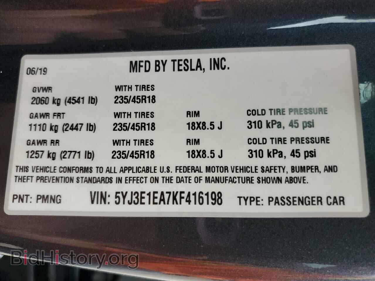 2019 TESLA MODEL 3 - VIN: 5YJ3E1EA7KF416198 - Photo 12