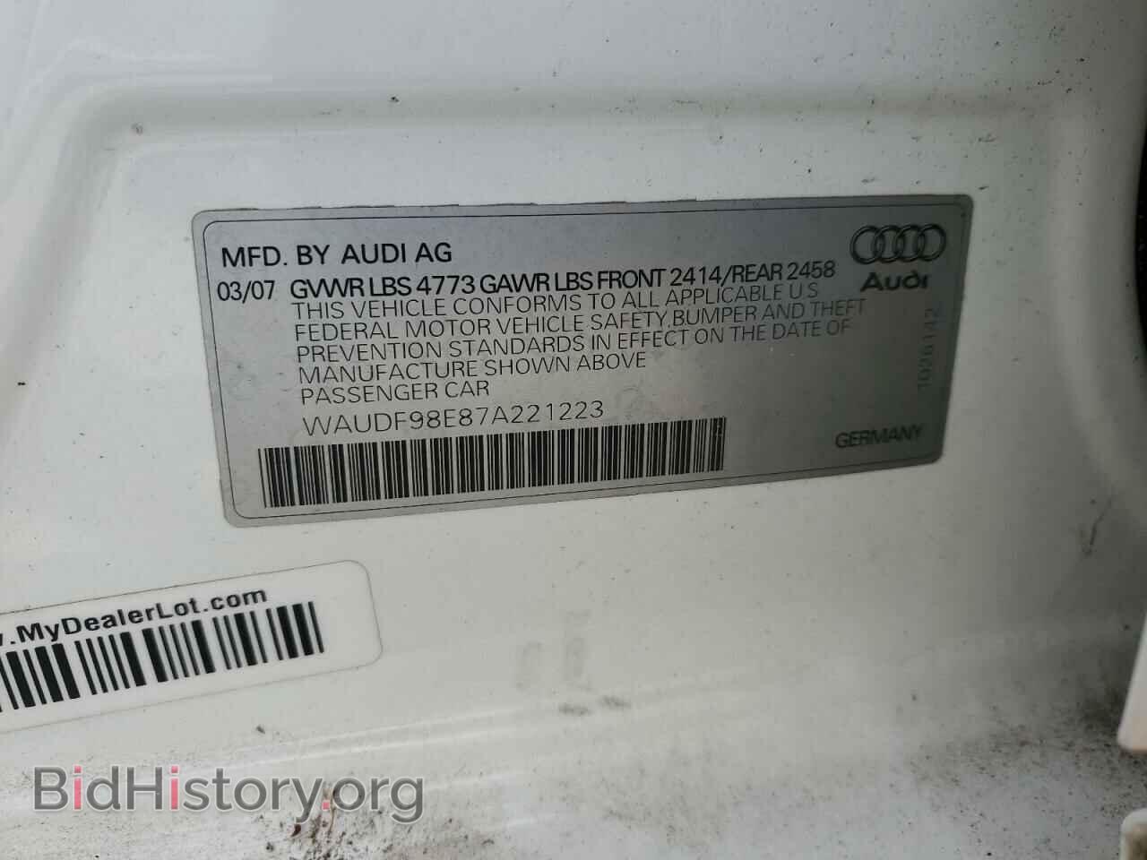 2007 AUDI A4 - VIN: WAUDF98E87A221223 - Фото 12