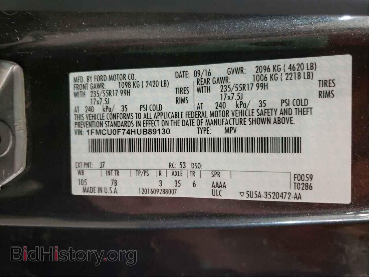 2017 FORD ESCAPE - VIN: 1FMCU0F74HUB89130 - Photo 10