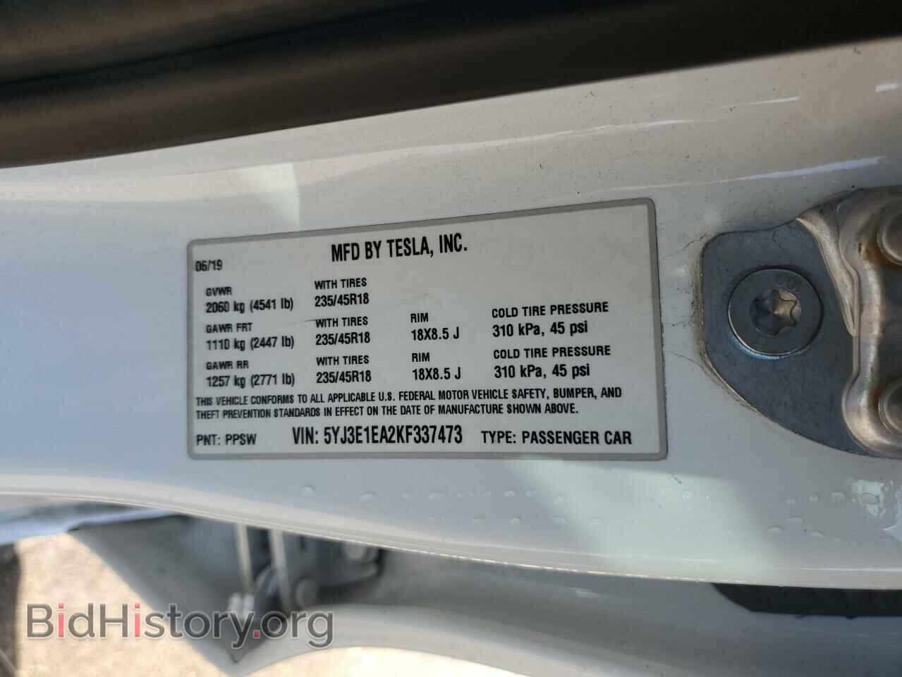 2019 TESLA MODEL 3 - VIN: 5YJ3E1EA2KF337473 - Photo 14