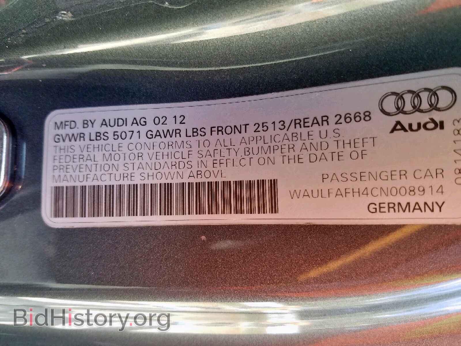 2012 AUDI A5 PREMIUM - VIN: WAULFAFH4CN008914 - Фото 10