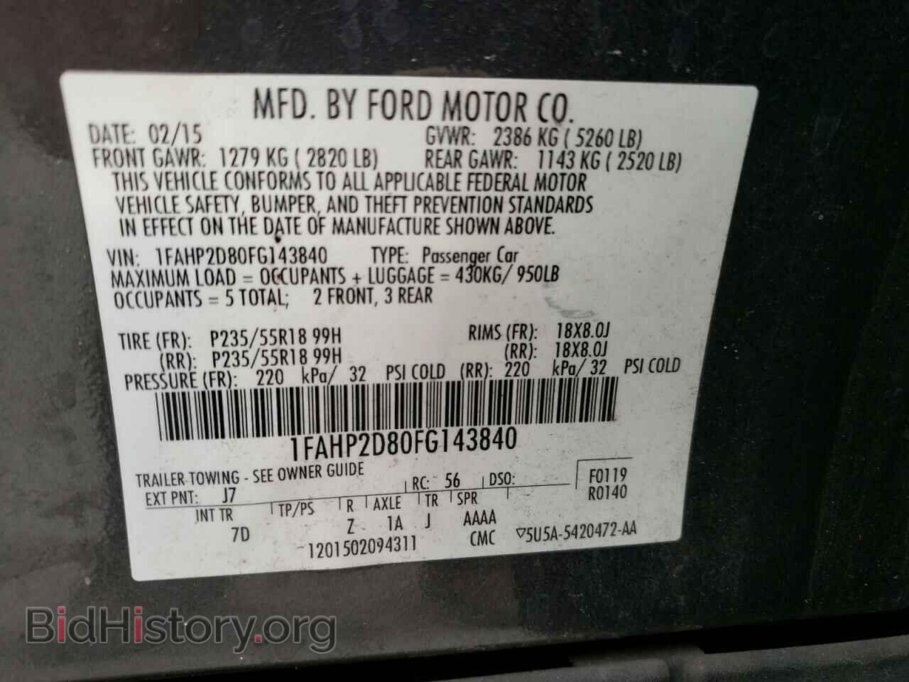2015 FORD TAURUS - VIN: 1FAHP2D80FG143840 - Photo 10