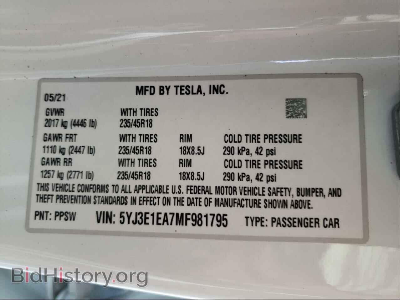 2021 TESLA MODEL 3 - VIN: 5YJ3E1EA7MF981795 - Фото 10