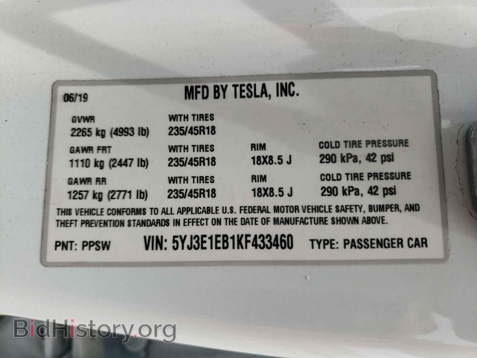2019 TESLA MODEL 3 - VIN: 5YJ3E1EB1KF433460 - Photo 10