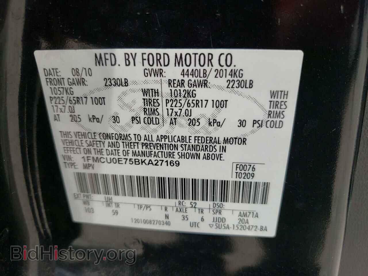 2011 FORD ESCAPE - VIN: 1FMCU0E75BKA27169 - Фото 13