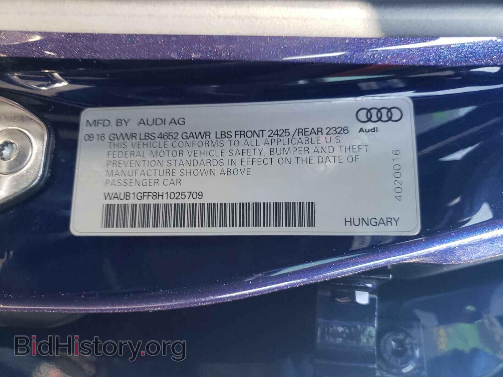 2017 AUDI S3 - VIN: WAUB1GFF8H1025709 - Фото 10