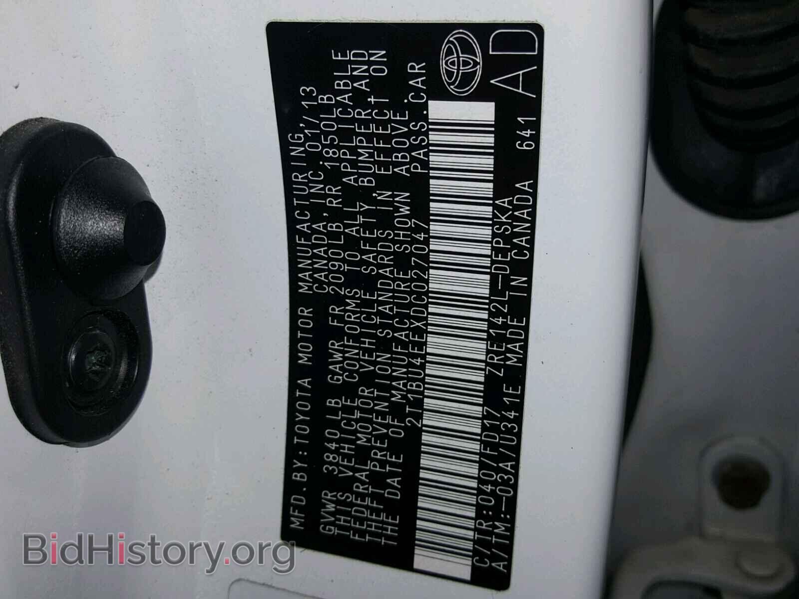 2013 TOYOTA COROLLA BA - VIN: 2T1BU4EEXDC027047 - Фото 10
