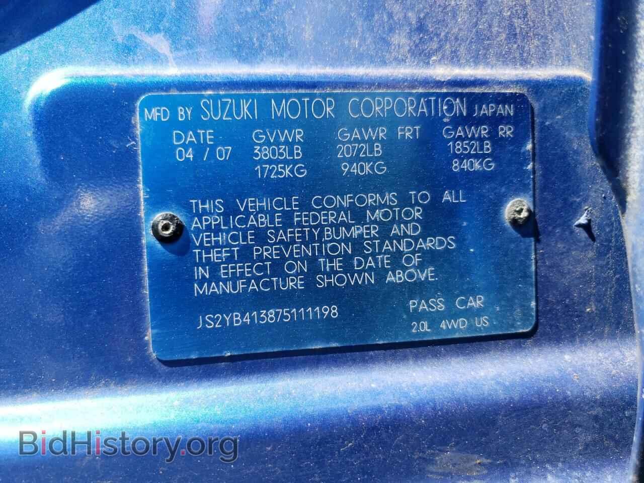 2007 SUZUKI SX4 - VIN: JS2YB413875111198 - Photo 10