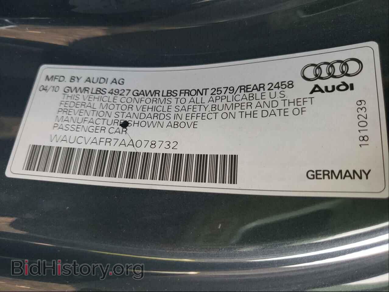 2010 AUDI S5/RS5 - VIN: WAUCVAFR7AA078732 - Фото 10