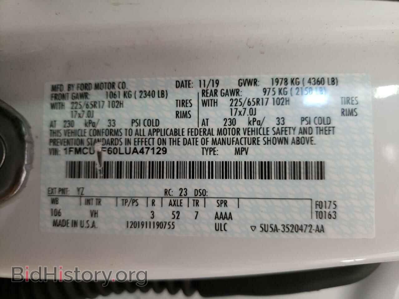 2020 FORD ESCAPE - VIN: 1FMCU0F60LUA47129 - Photo 10