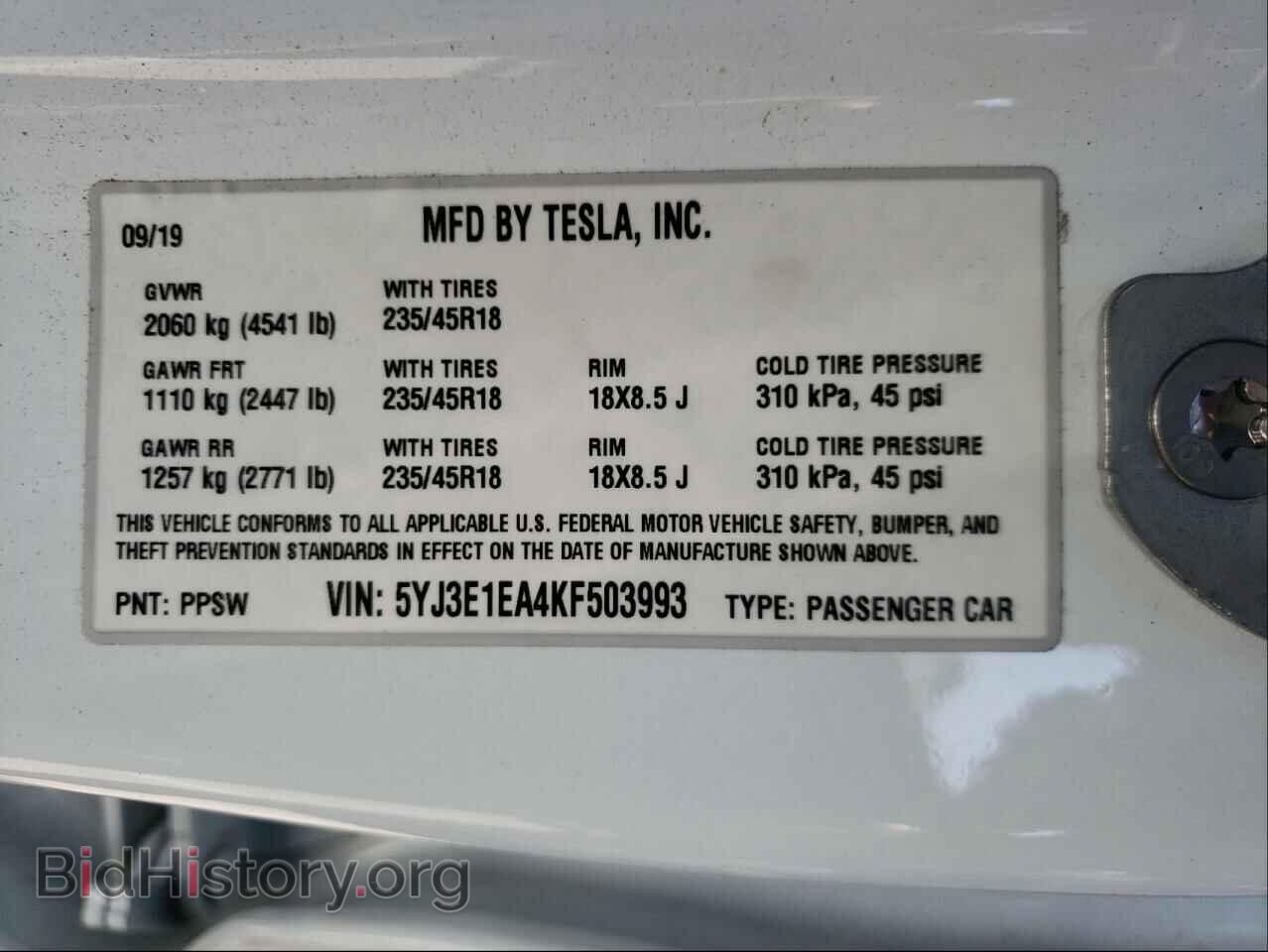 2019 TESLA MODEL 3 - VIN: 5YJ3E1EA4KF503993 - Photo 10