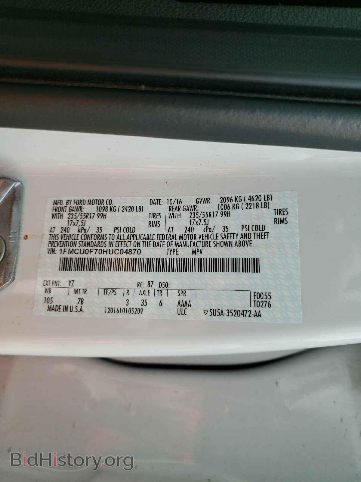 2017 FORD ESCAPE - VIN: 1FMCU0F70HUC04870 - Photo 10