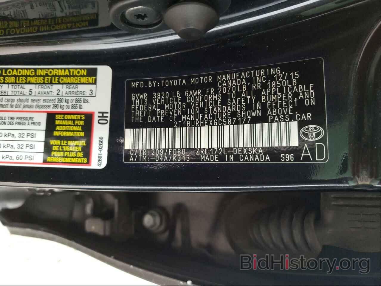 Report 2T1BURHEXGC587177 TOYOTA COROLLA 2016 BLACK GAS