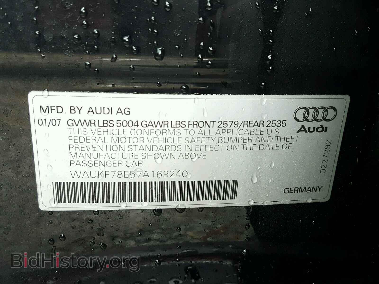 2007 AUDI A4 - VIN: WAUKF78E57A169240 - Фото 10