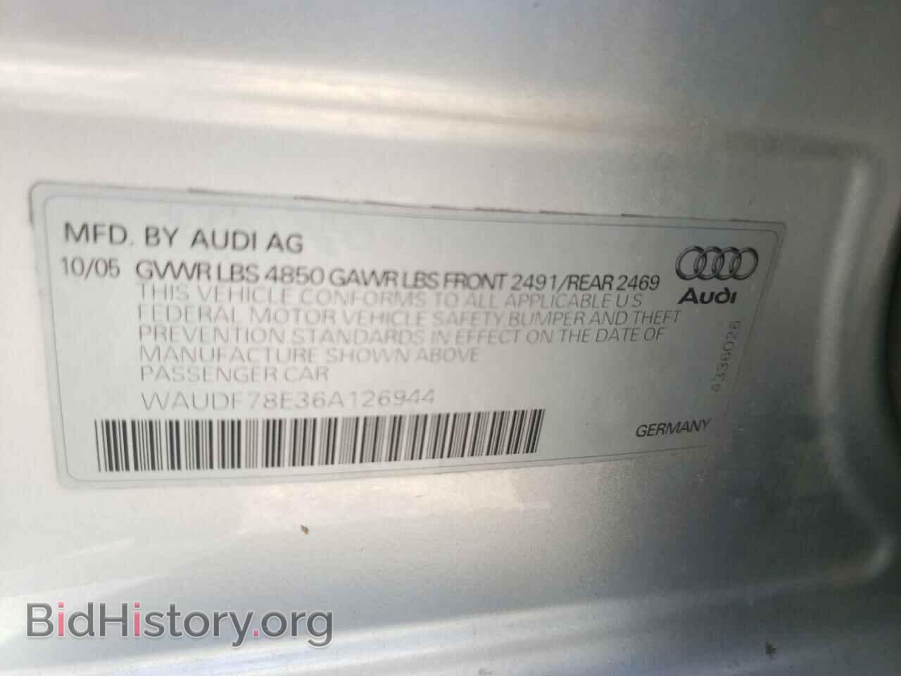 2006 AUDI A4 - VIN: WAUDF78E36A126944 - Фото 10