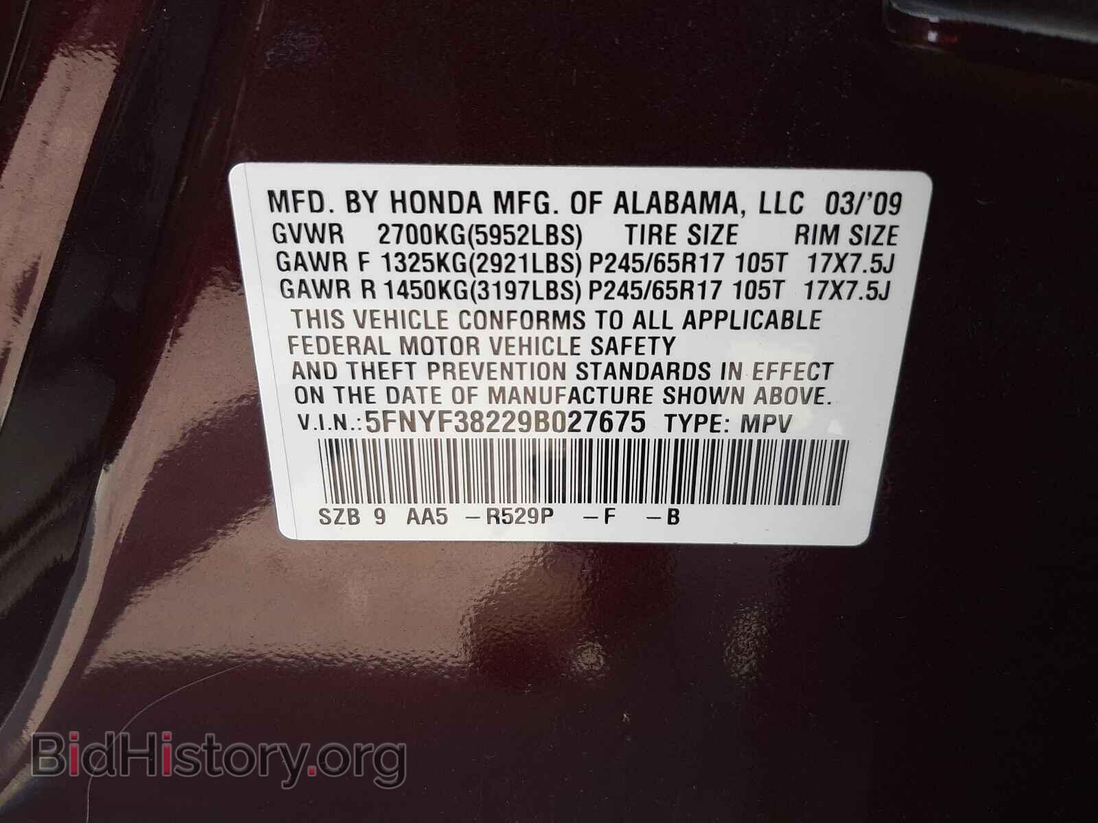 2009 HONDA PILOT - VIN: 5FNYF38229B027675 - Фото 10