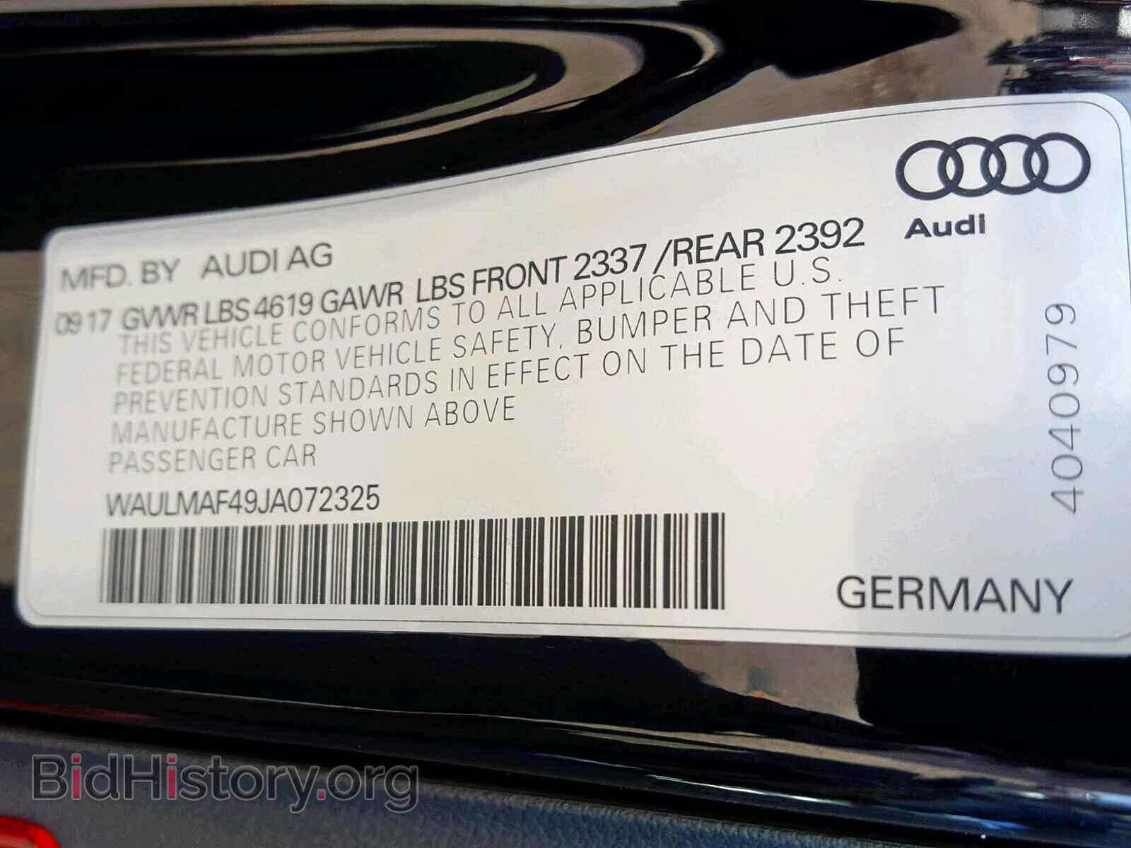 2018 AUDI A4 - VIN: WAULMAF49JA072325 - Photo 10